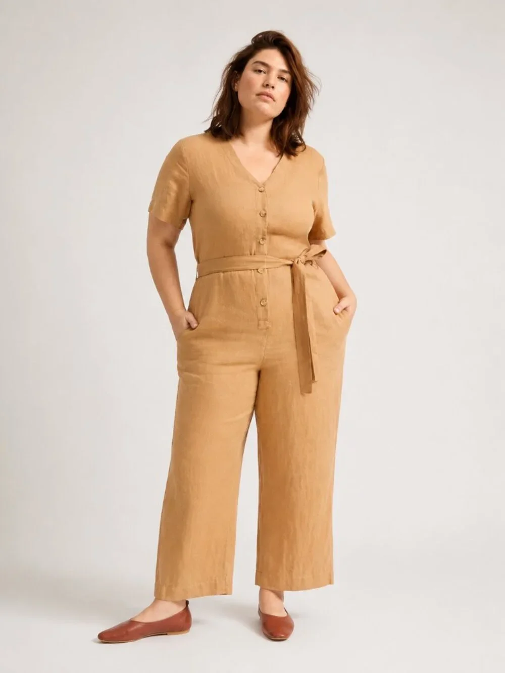 Everlane Everlane The Linen Short Sleeve Jumpsuit Kraft Brown Size 6